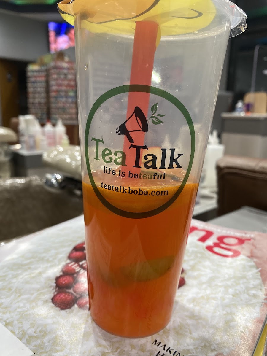 TeaTalk Boba signature drink — peach strawberry boba