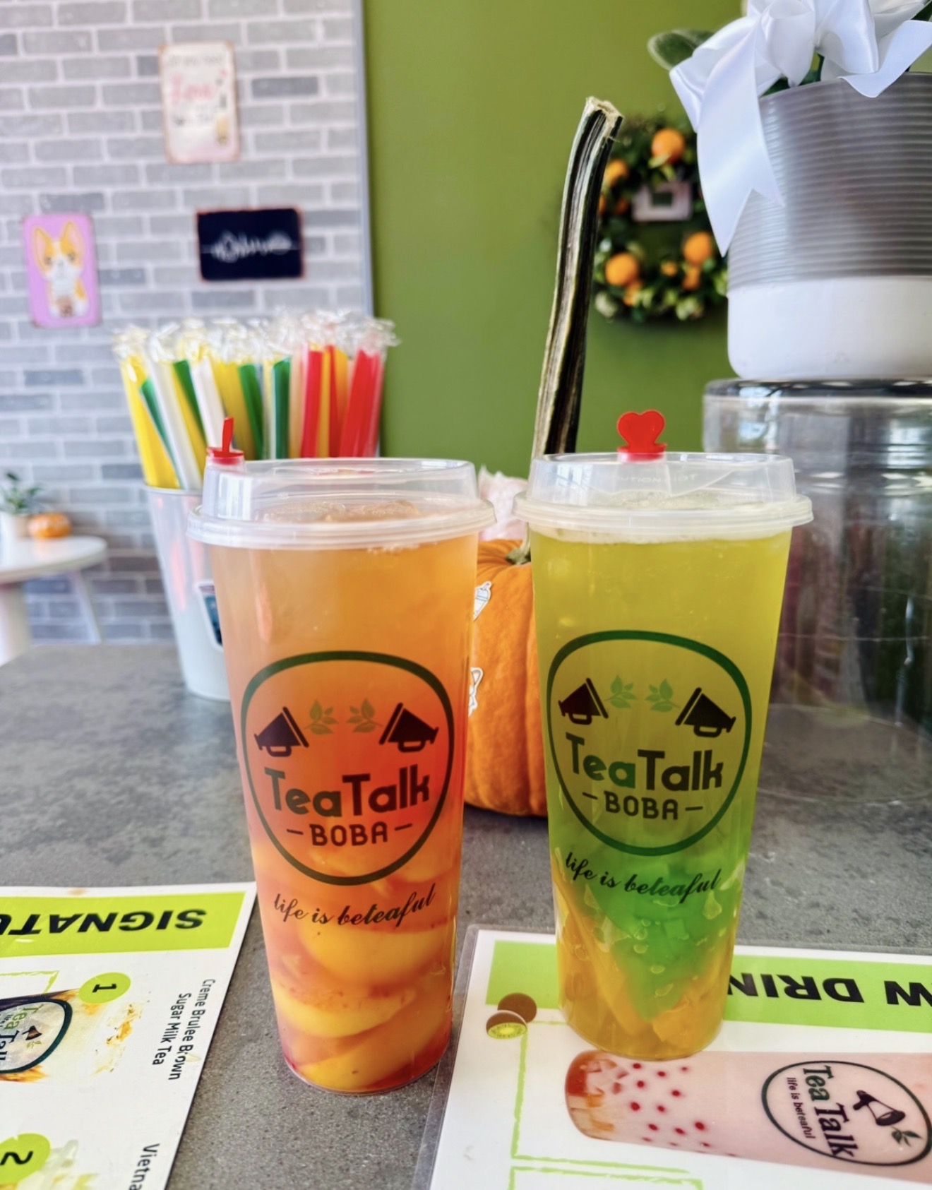 Two-tone fruit teas on the TeaTalk counter